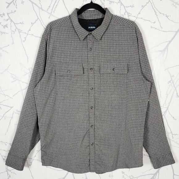 Prana Gray Checks Stretch Garvan Breathable Long Sleeve Shirt - Picture 1 of 4